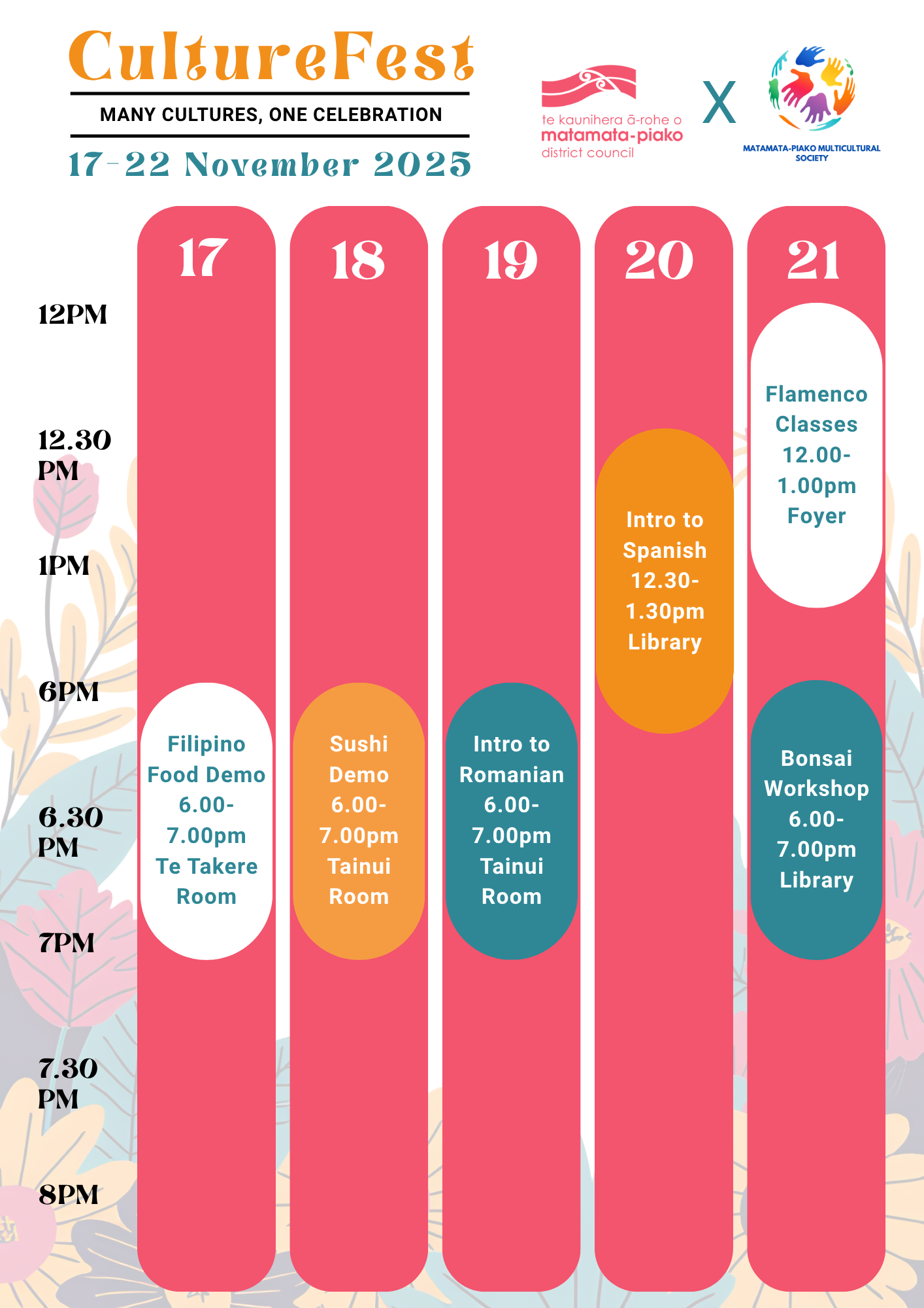 CultureFest Library Workshop Schedule